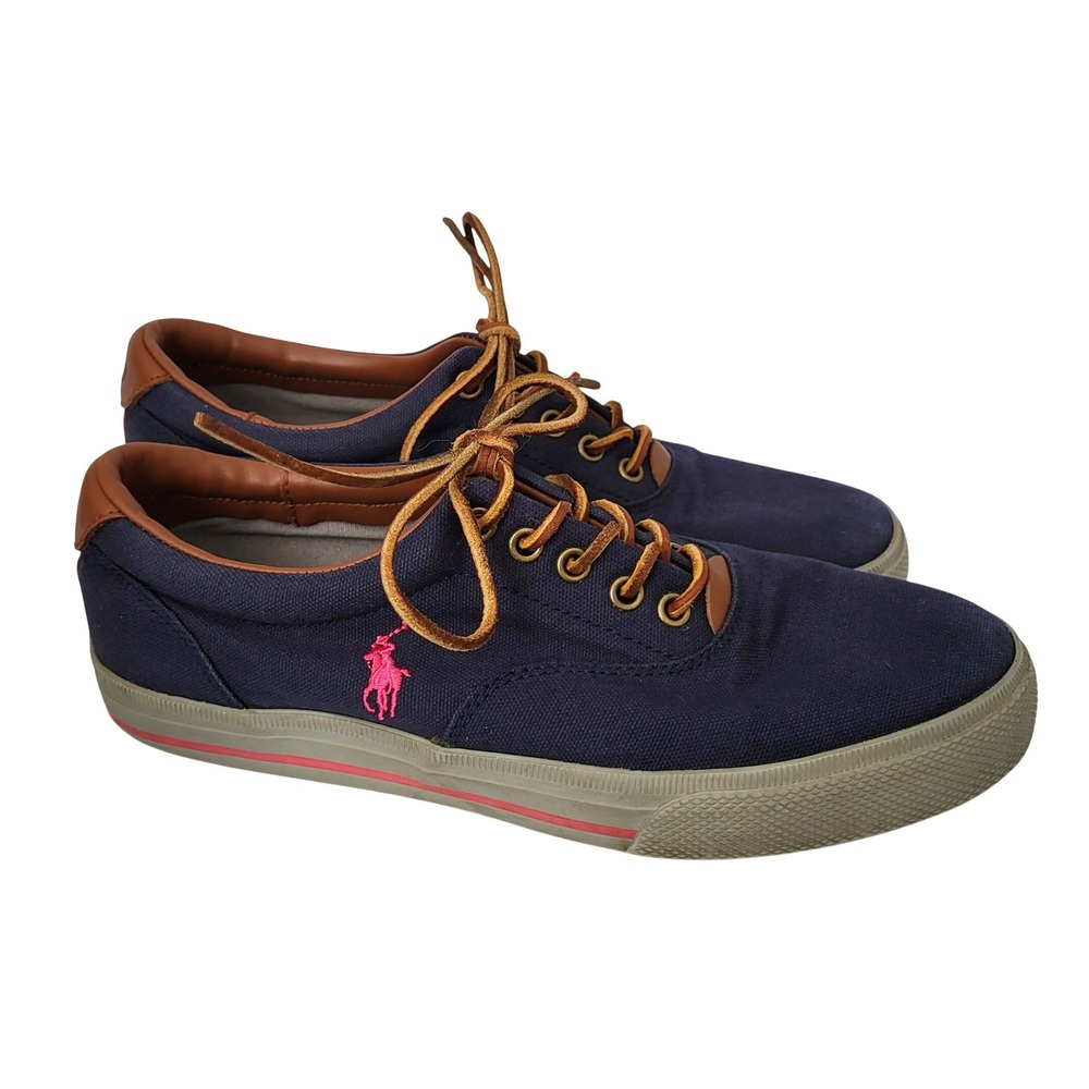 Ralph Lauren Polo Vaughn Canvas Shoes Men's 9 D Leather Laces Navy Blue Sneakers